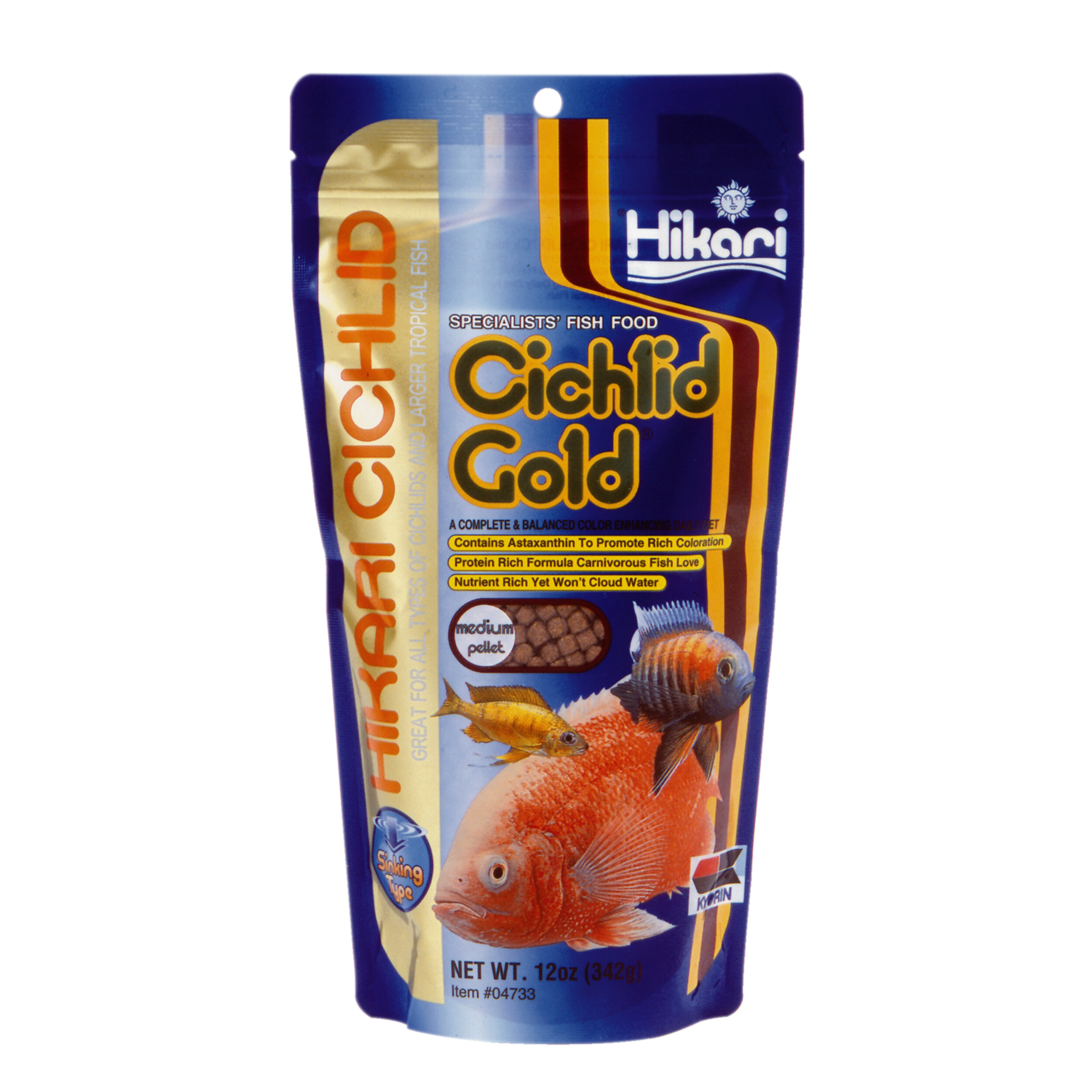 Cichlid gold medium 342 grams sinking Bottle, Animal, Fish, Sea Life