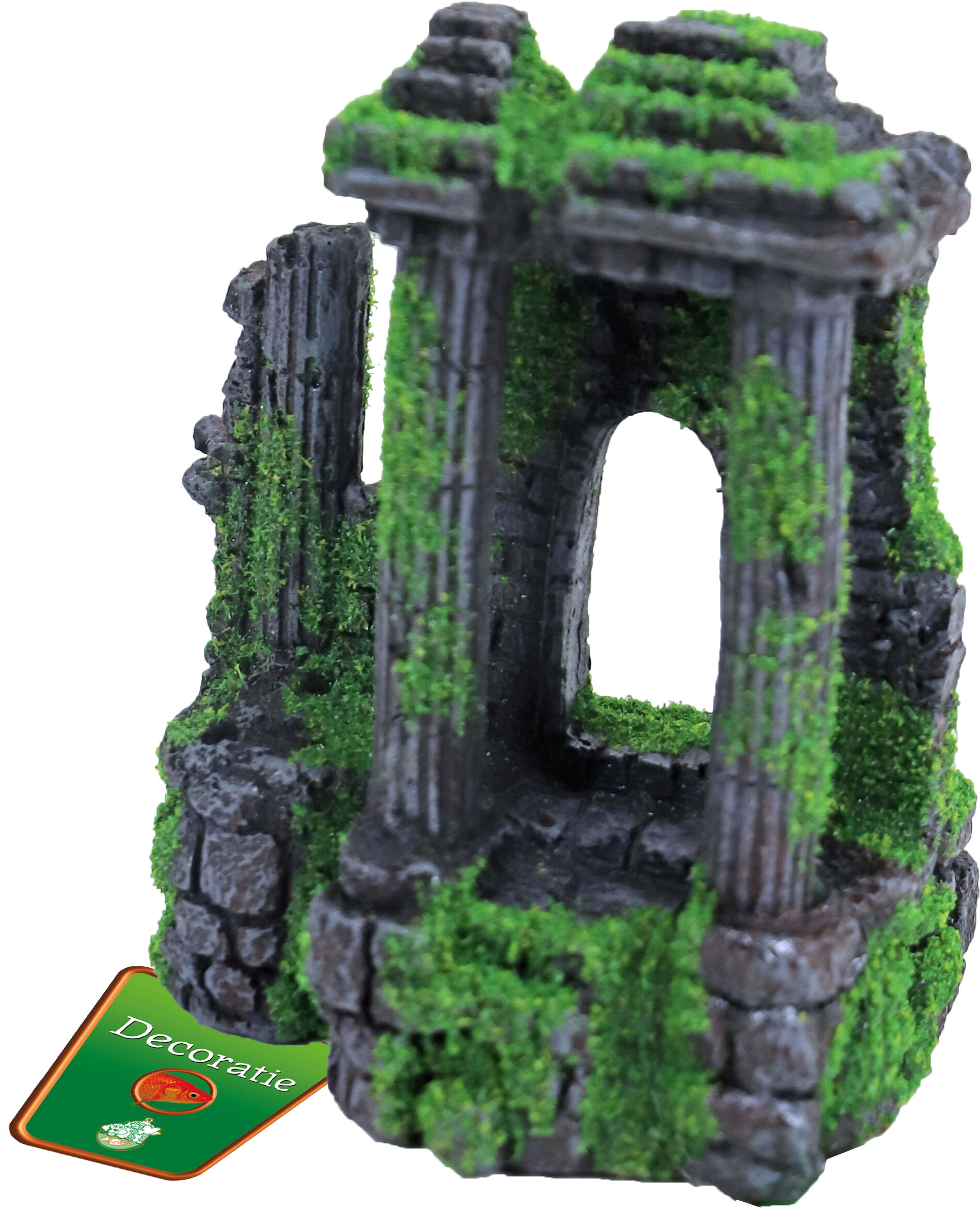 Ornament Ruine 3x Column + Gate And Moss 14cm