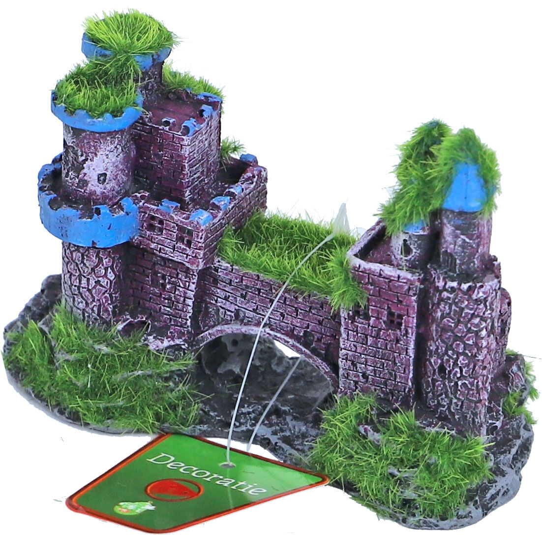 Ornament Castle Double+Bridge+Moss 11x5cm